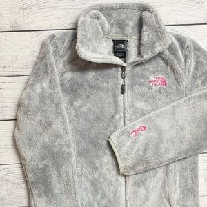 The North Face Pink Ribbon Gray Fuzzy Plush Zip Up